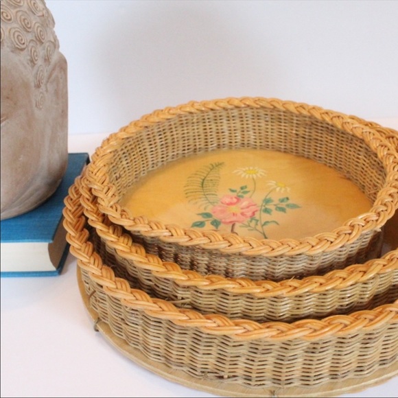 Vintage Other - 3 MidCentury Vintage Wicker Trays or Wall Art Set